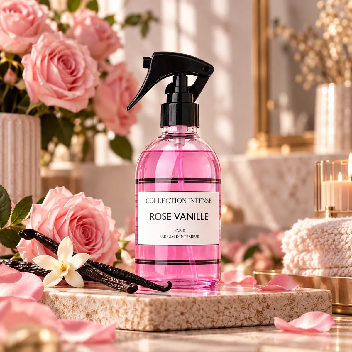 Spray textile Rose Vanille 250 ml Collection Intense aux notes de rose et vanille