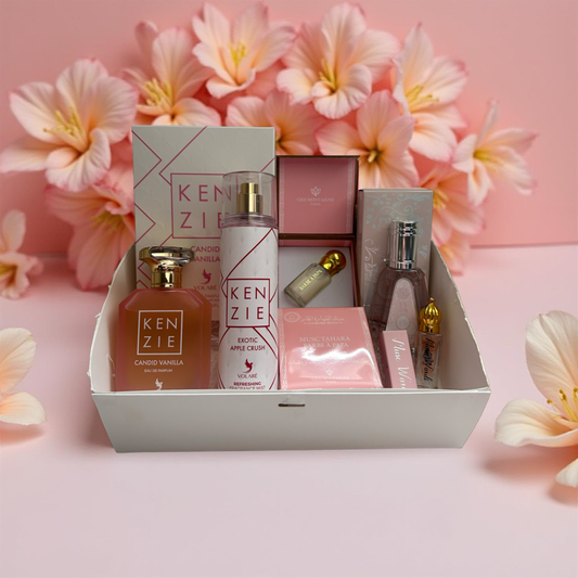 Coffret parfum « Évasion Gourmande » : Kenzie Candid Vanilla 100 ml, brume Exotic Apple Crush, Yara, muscs Gris et Wardi