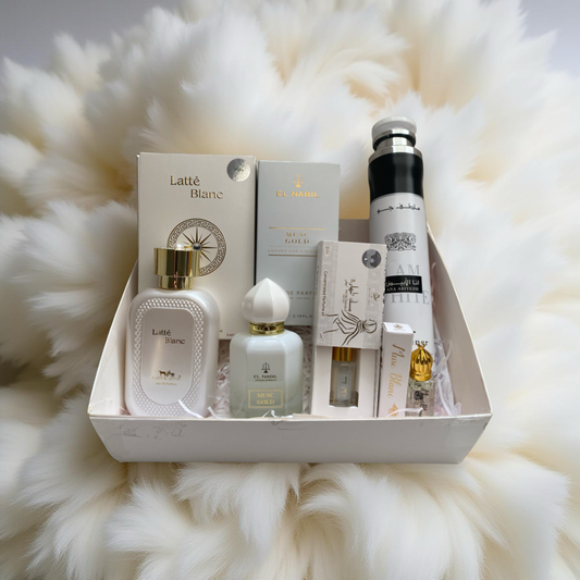 Coffret parfumé La Box Instant Précieux contenant des parfums, muscs et un désodorisant – idée cadeau élégante et gourmande pour femme ou homme.