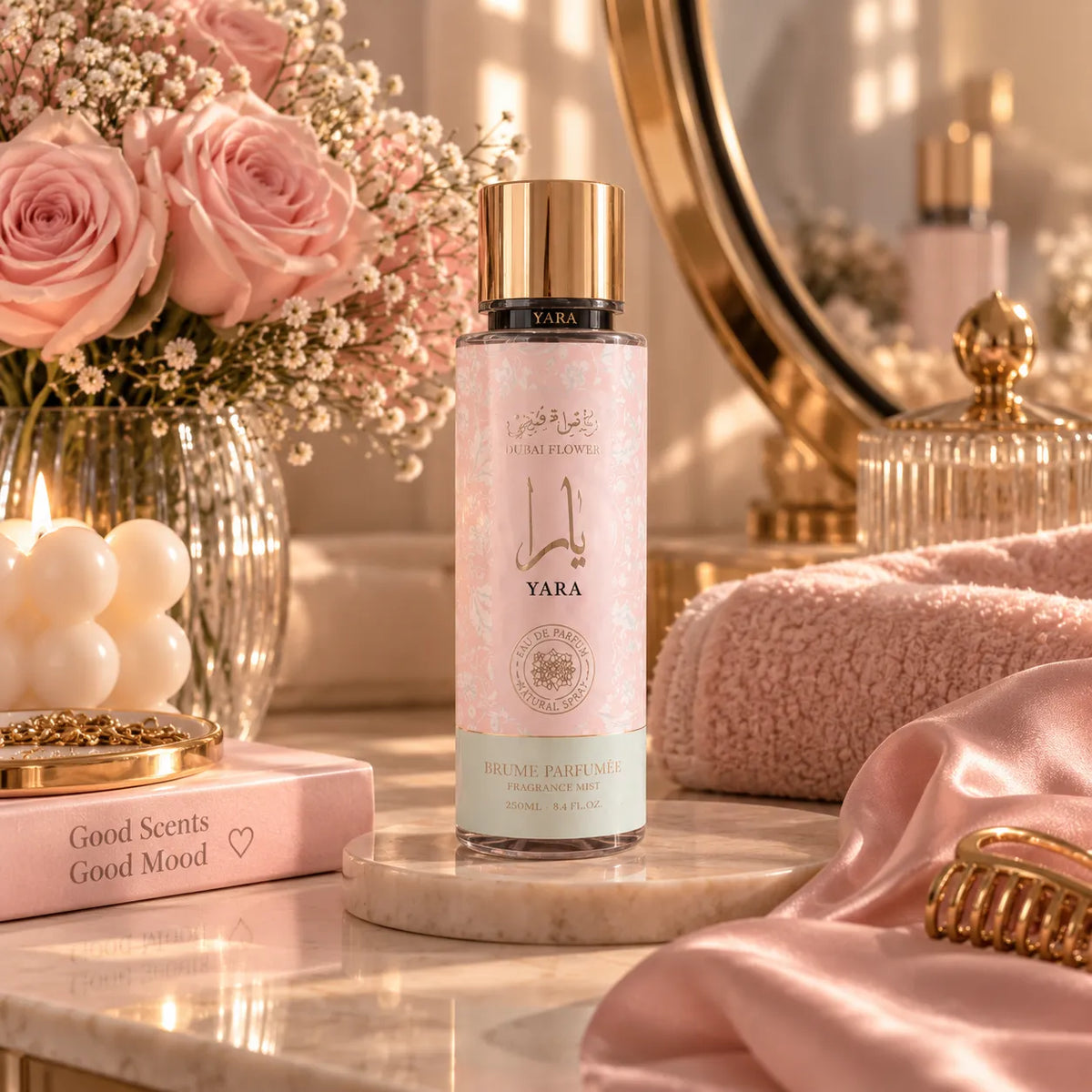 Brume parfumée Yara Rose 250ml Dubai Flower – ambiance florale féminine | Smogsenteur