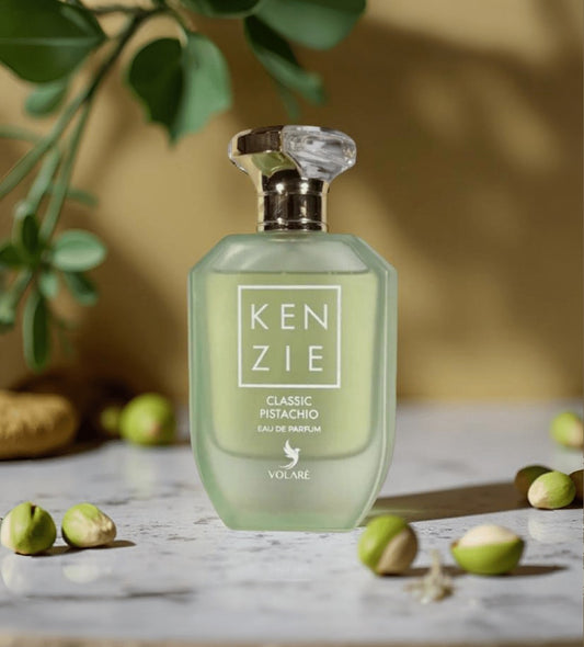 Parfum Kenzie Pistachio de Volare – flacon élégant sur fond neutre