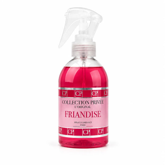 Spray d'ambiance Friandise 250 ml – Collection Privée L'Original Paris, flacon transparent liquide rose fuchsia