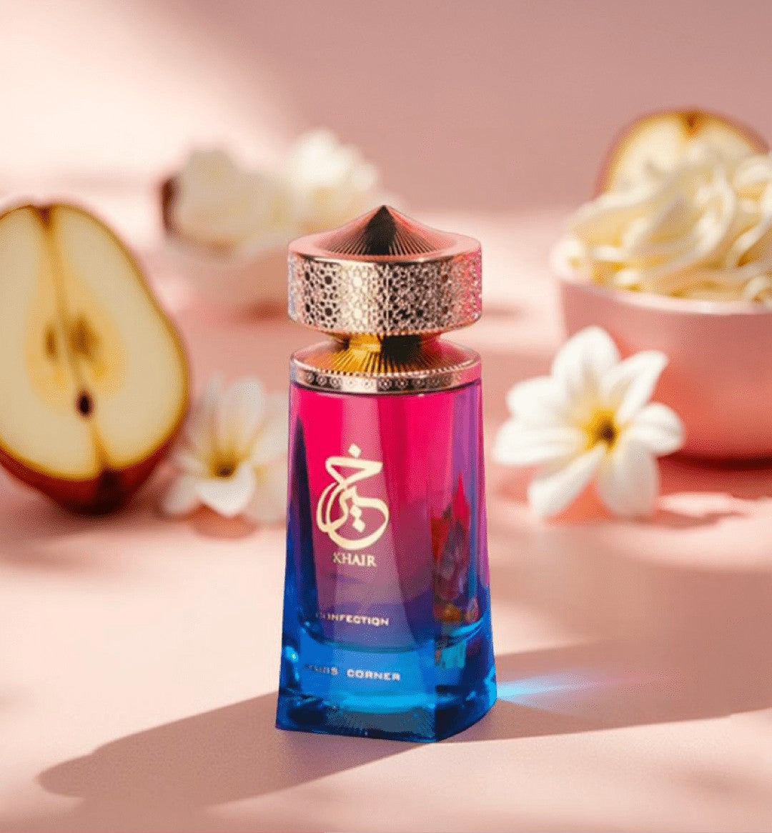 Parfum Khair Confection Paris Corner – Fragrance gourmande à la poire, vanille et guimauve.
